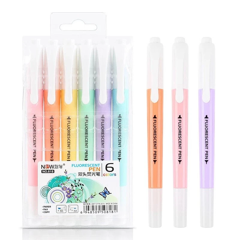 6ks Set Double Head Fluorescent Highlighter Pen Ma
